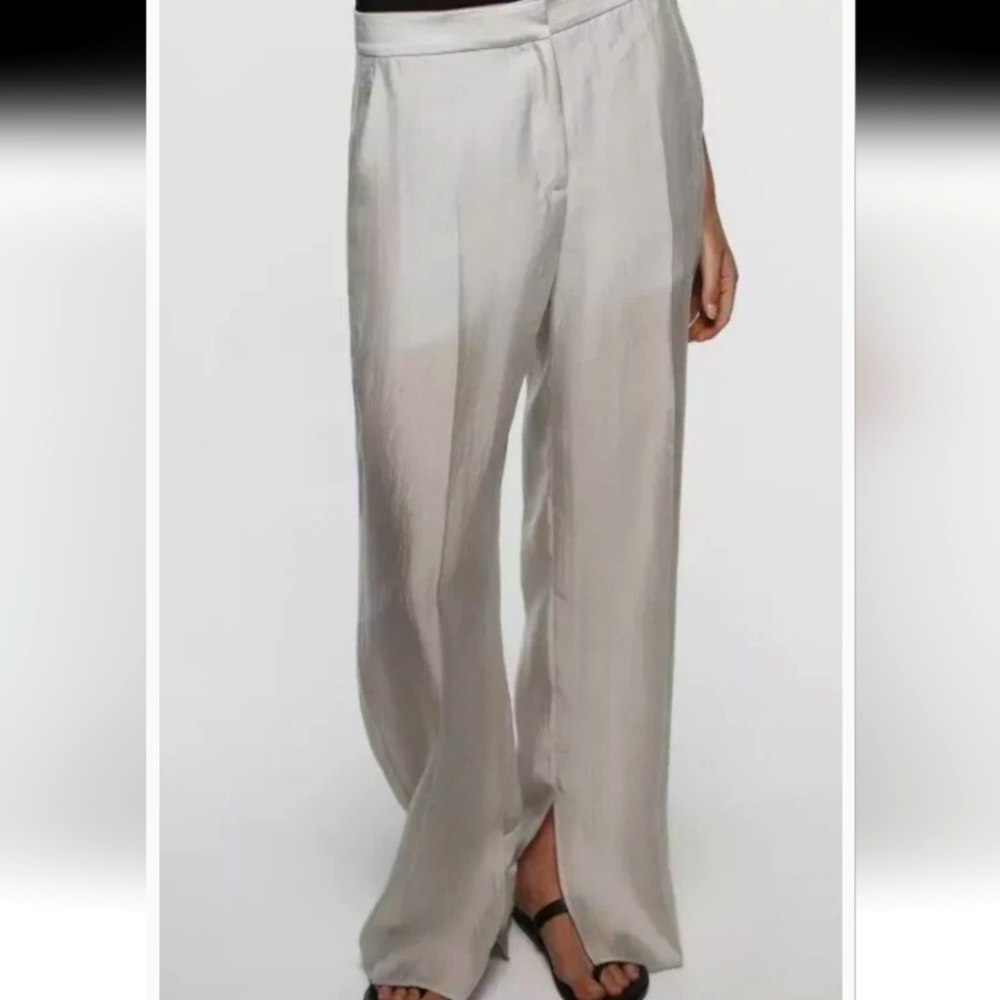 Zara Silver Grey Semi Sheer Organza Trousers Shorts Lining